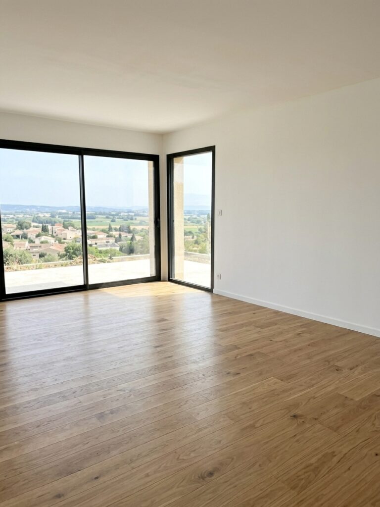 Pièce rénovée avec murs blancs et parquet, exemple de peinture intérieure à Castelnau-le-Lez
